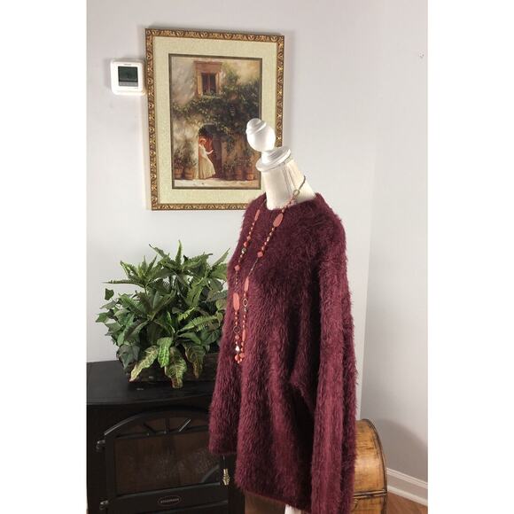 A New Day Women’s Dark Pink/Purple Fuzzy Sweater Long Boat Neck 2X Pullover - Picture 6 of 16